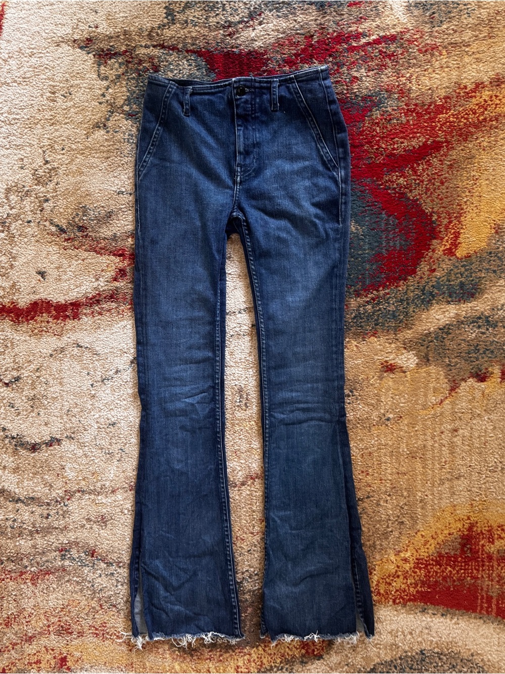 We The Free Dark Blue Flare Jeans with Raw Hem